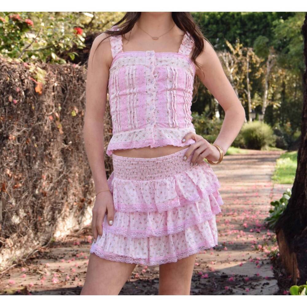 NEW FLOWERS BY ZOE cameron floral lace tank in pink